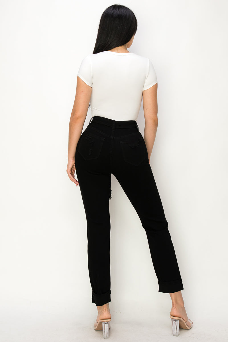 Anastasia - High Rise Destructed Black Mom Jeans