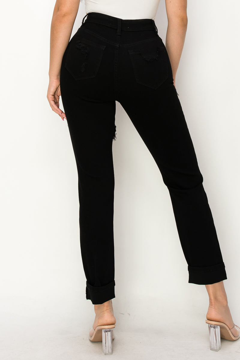 Anastasia - High Rise Destructed Black Mom Jeans