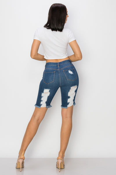 Noelle - High Rise Front & Rear Destructed Bermuda