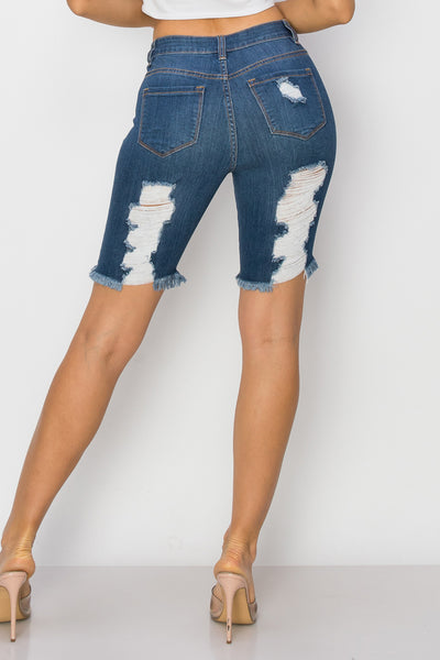 Noelle - High Rise Front & Rear Destructed Bermuda