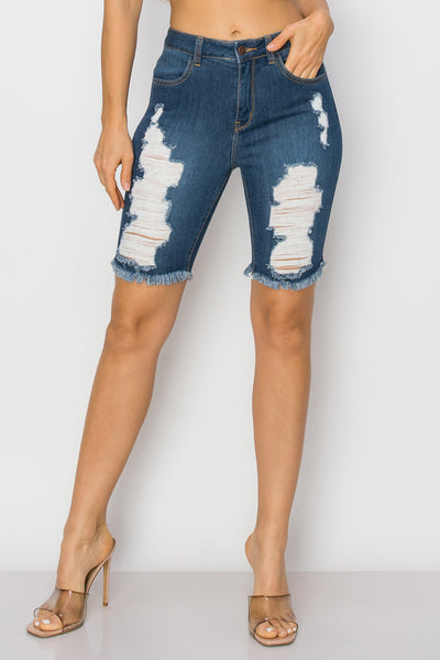 Noelle - High Rise Front & Rear Destructed Bermuda