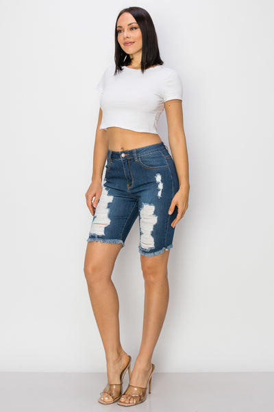 Noelle - High Rise Front & Rear Destructed Bermuda