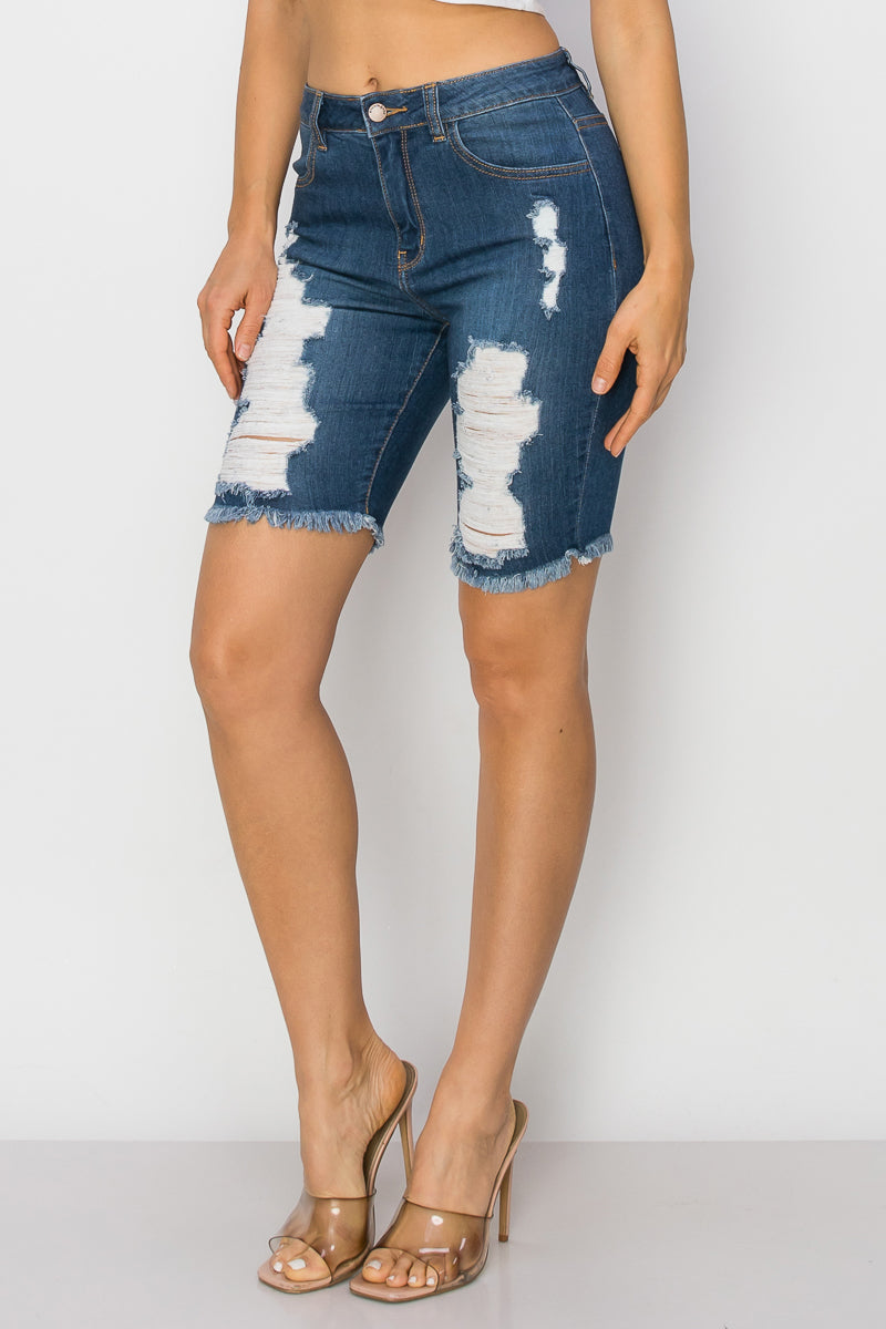 Noelle - High Rise Front & Rear Destructed Bermuda