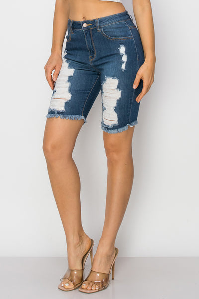 Noelle - High Rise Front & Rear Destructed Bermuda